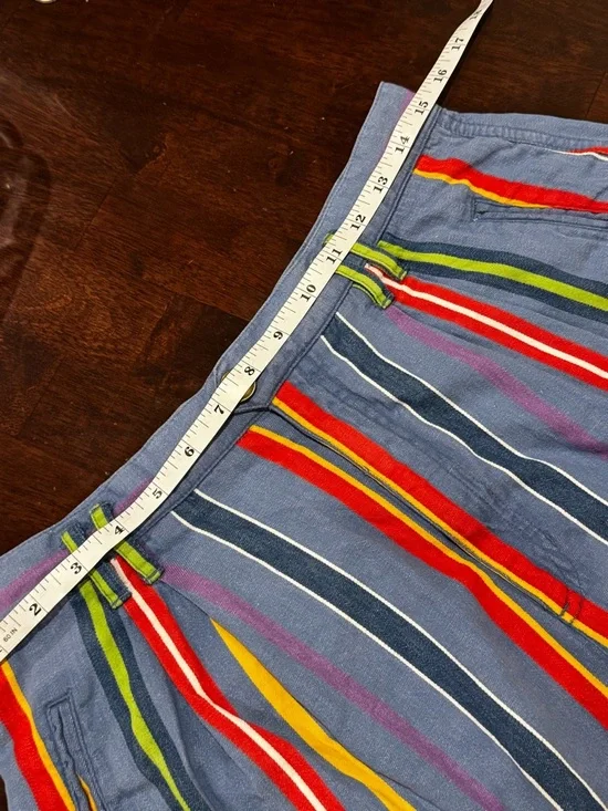 Vintage Lizwear High Waisted Rainbow Striped Pleated Denim Shorts size 12 - Picture 7 of 11